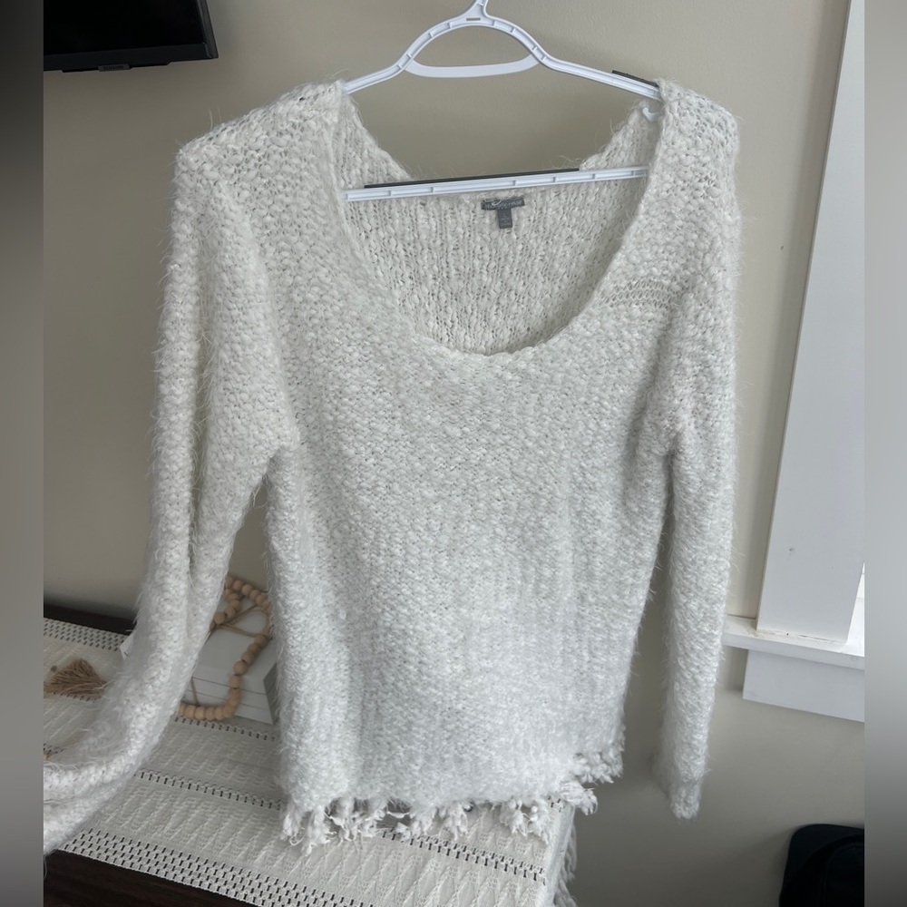 Charlotte Russe Fuzzy Cream Scoop Neck Sweater